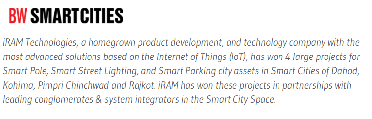 Homegrown IoT company iRAM Technologies bags 4 new projects in Dahod, Pimpri Chinchwad, Rajkot and Kohima Smart Cities- BW Smartcities